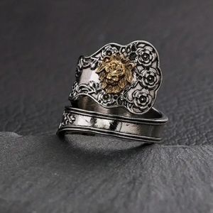 Gold Lion's Head Spoon Ring